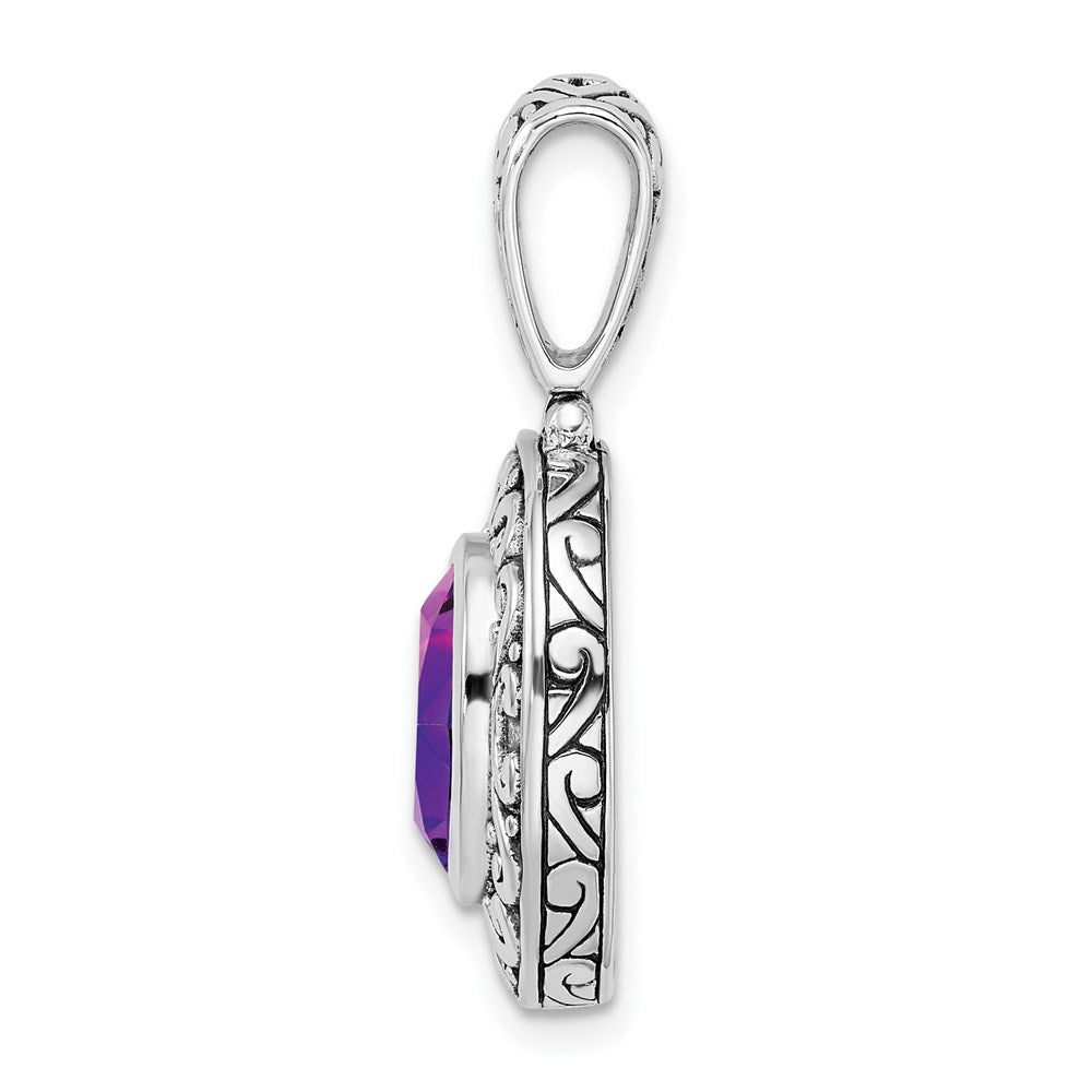 Sterling Silver Antiqued Oval Amethyst Pendant