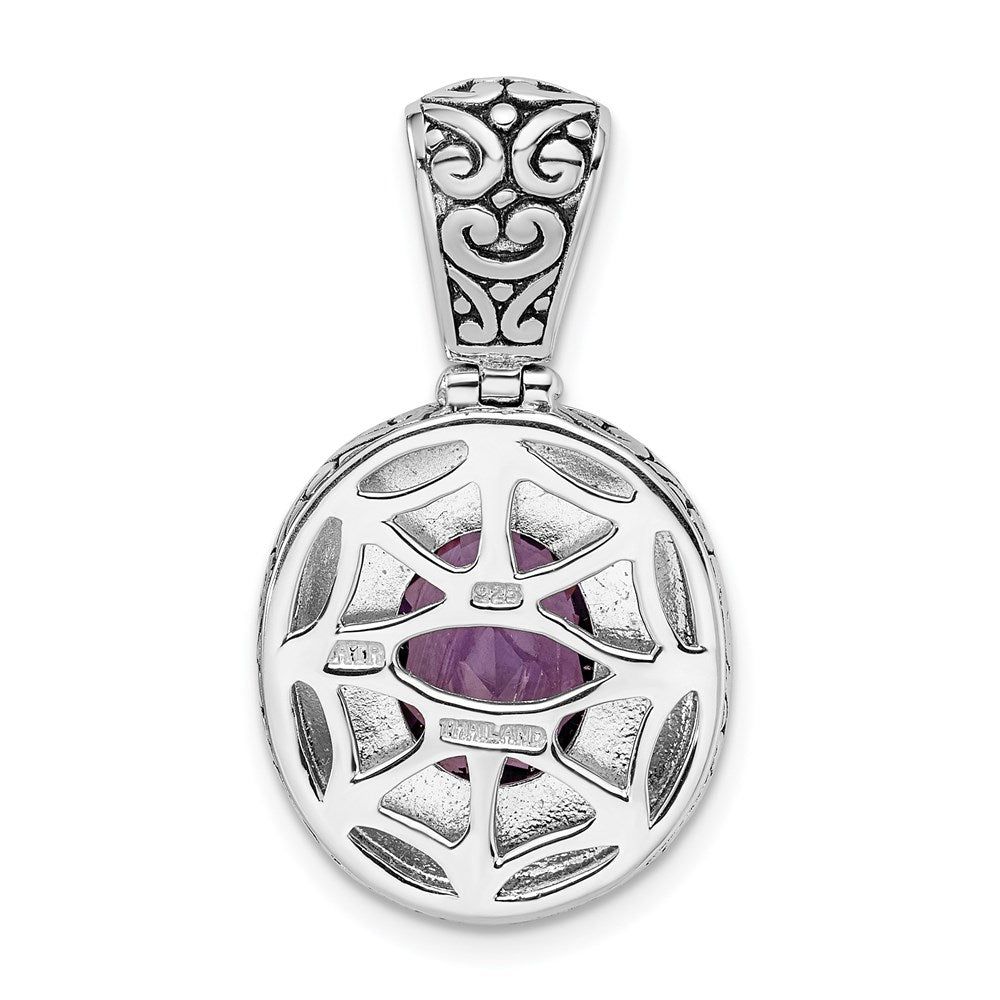 Sterling Silver Antiqued Oval Amethyst Pendant