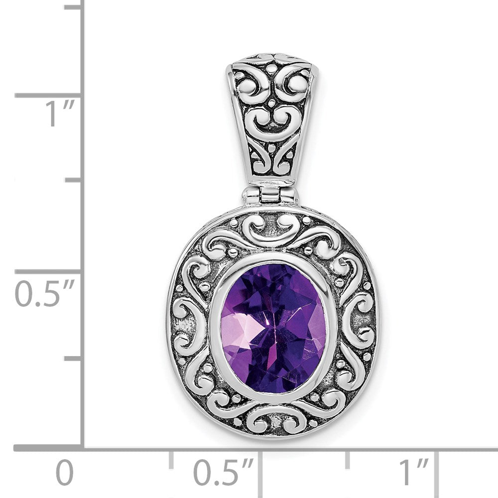 Sterling Silver Antiqued Oval Amethyst Pendant