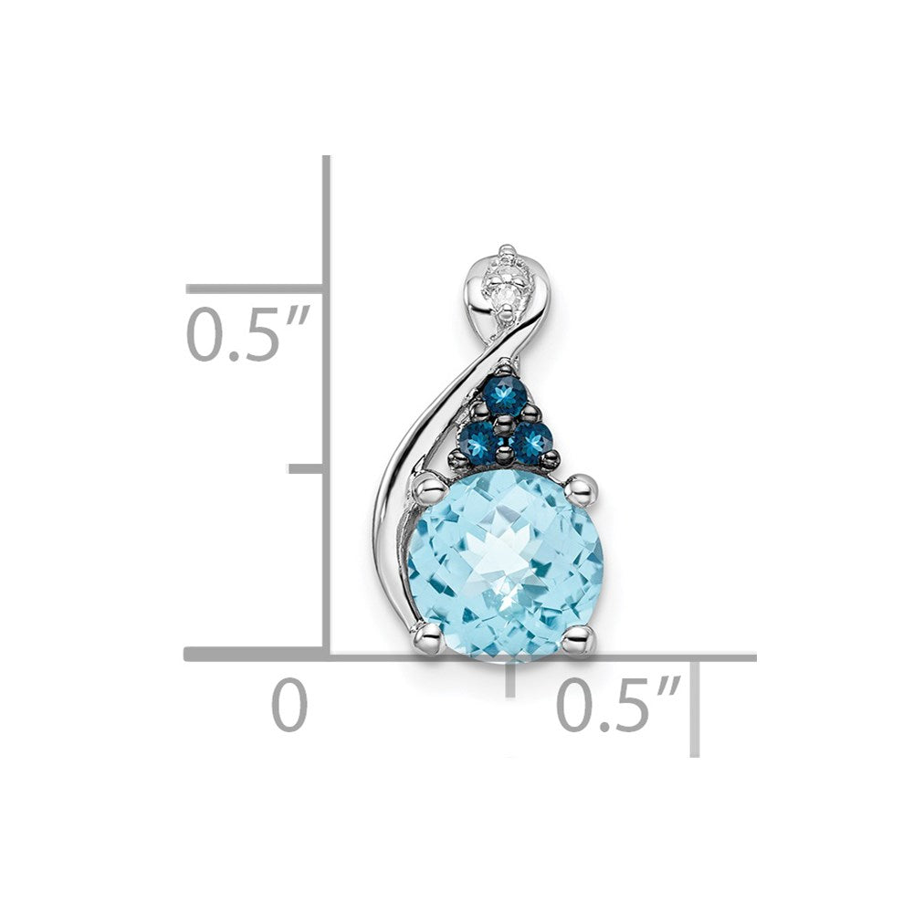 Sterling Silver Rhodium-plate Dia. Swiss & London Blue Topaz Pendant