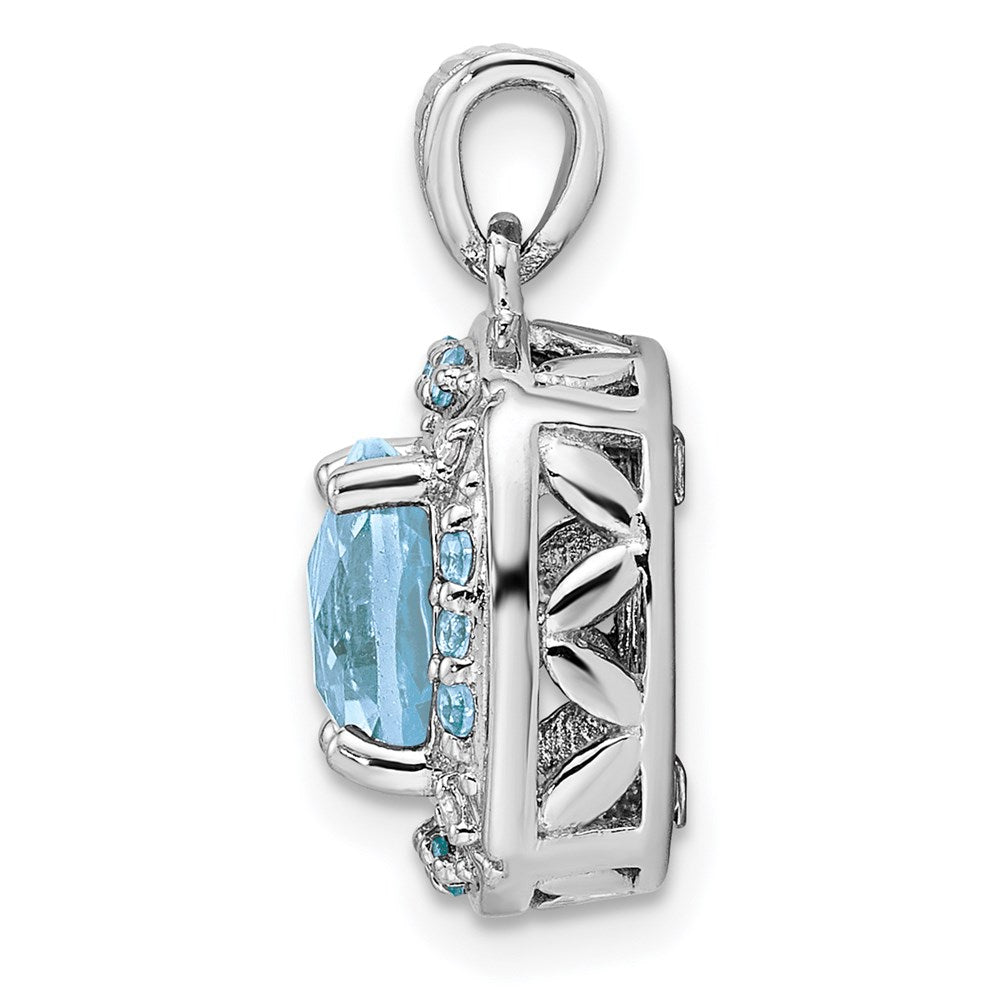 Sterling Silver Rhodium-plate Diamond & Lt Swiss Blue Topaz Pendant