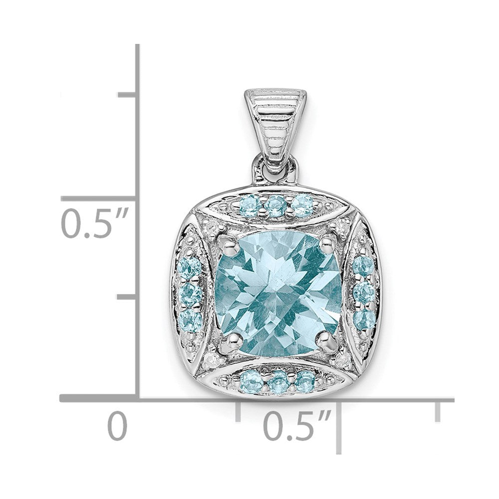 Sterling Silver Rhodium-plate Diamond & Lt Swiss Blue Topaz Pendant