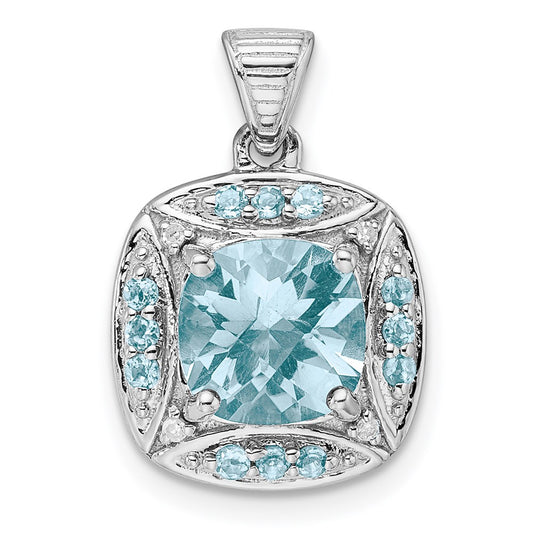 Sterling Silver Rhodium-plate Diamond & Lt Swiss Blue Topaz Pendant