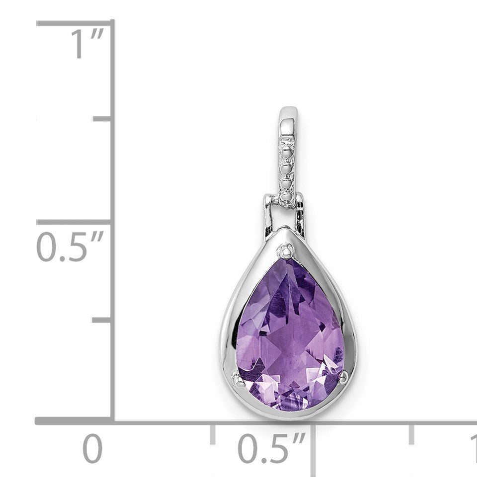 Sterling Silver Rhodium-plated Amethyst Teardrop Pendant