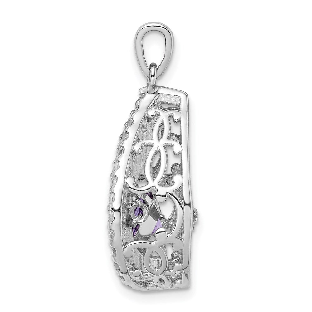 Sterling Silver White Topaz & Vibrant Amethyst Teardrop Pendant