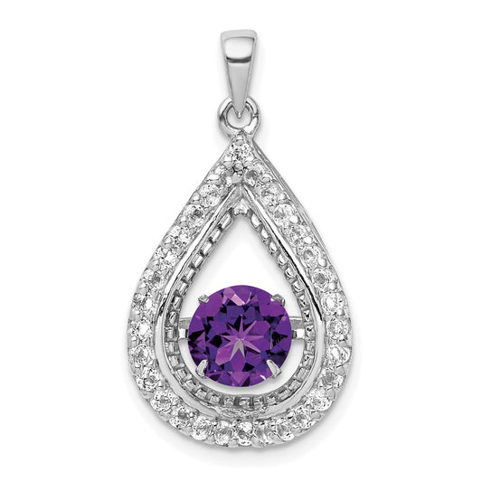 Sterling Silver White Topaz & Vibrant Amethyst Teardrop Pendant