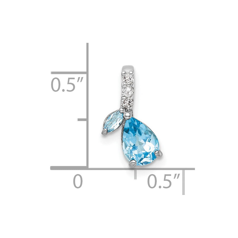 Sterling Silver Rhodium-plated LS Blue Topaz & White Topaz Pendant