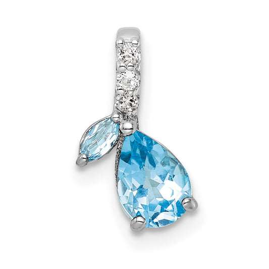 Sterling Silver Rhodium-plated LS Blue Topaz & White Topaz Pendant