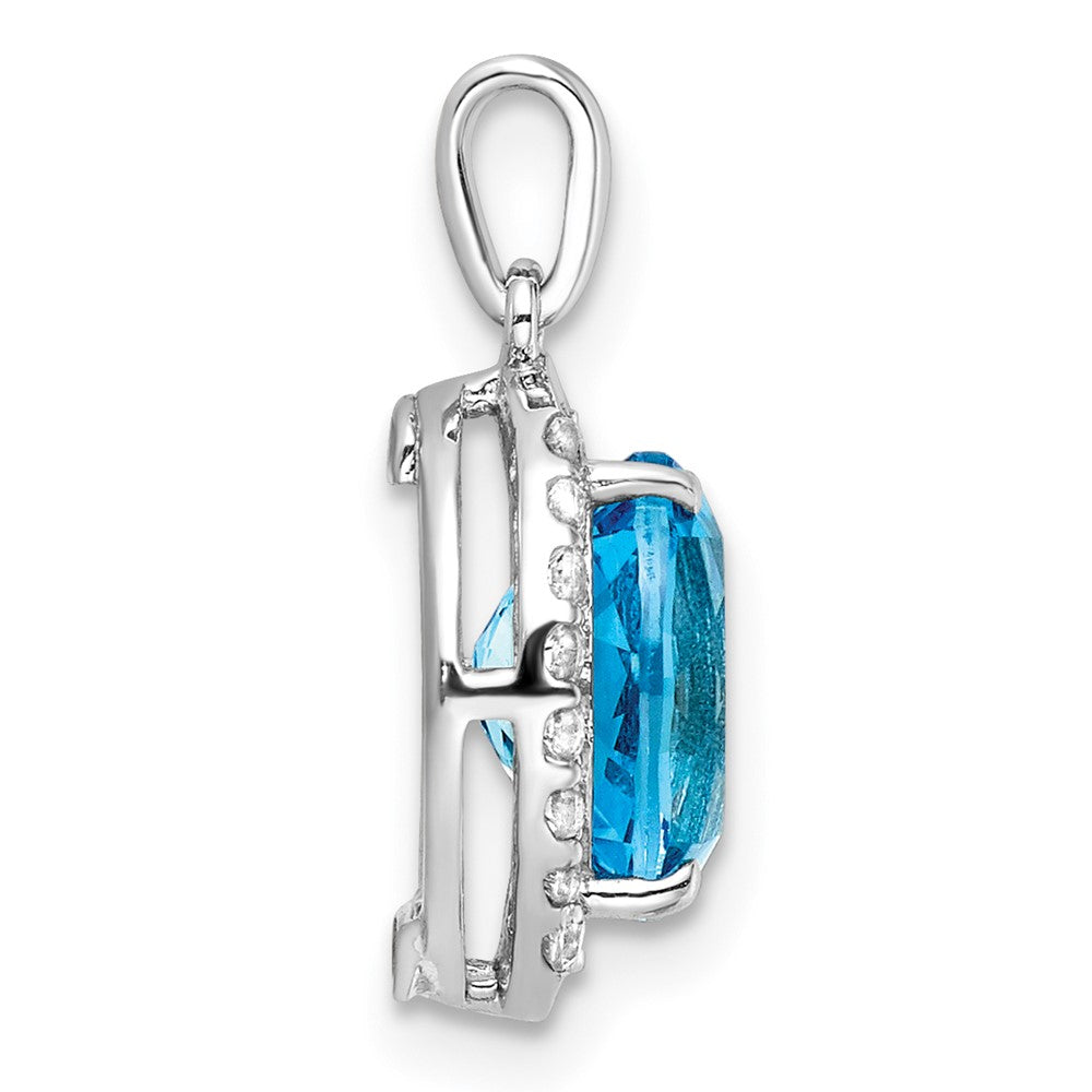 Sterling Silver Rhodium-plated Oval Swiss Blue Topaz/White Topaz Pendant