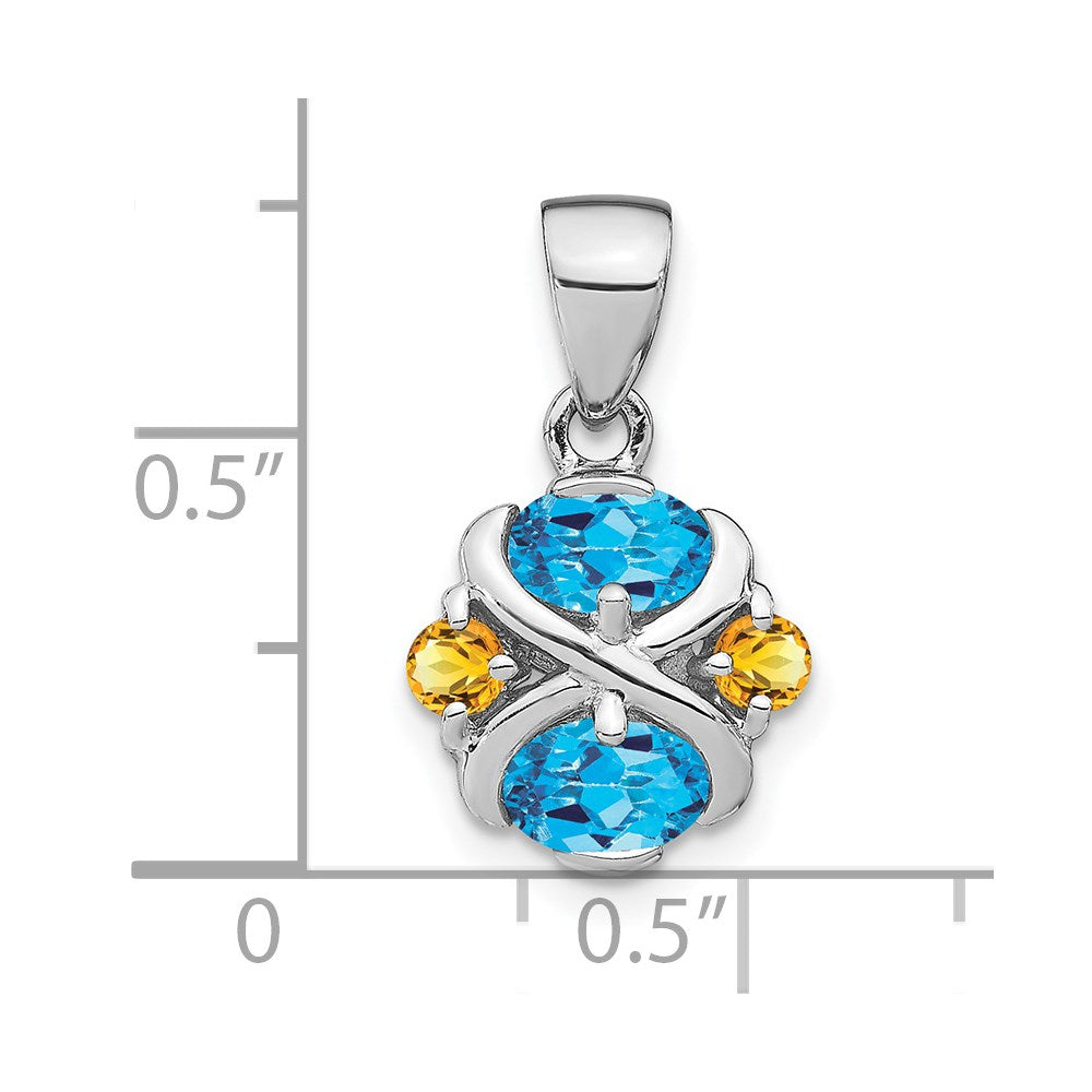 Sterling Silver Rhodium-plated Blue Topaz and Citrine Pendant