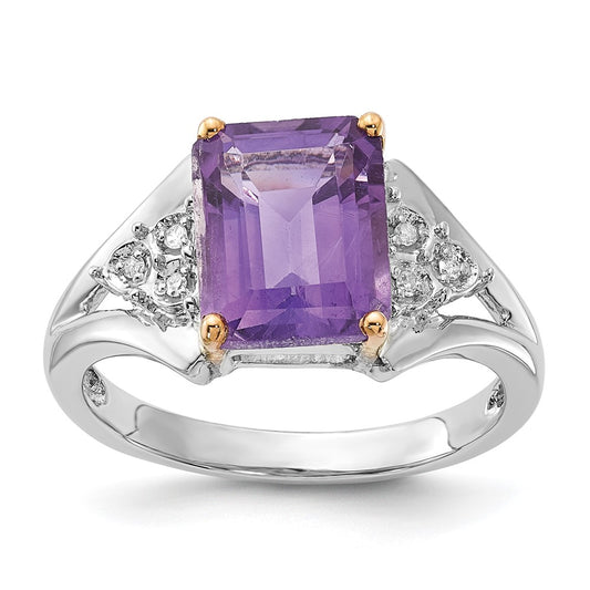 Sterling Silver & 14K Accent Amethyst and Diamond Ring