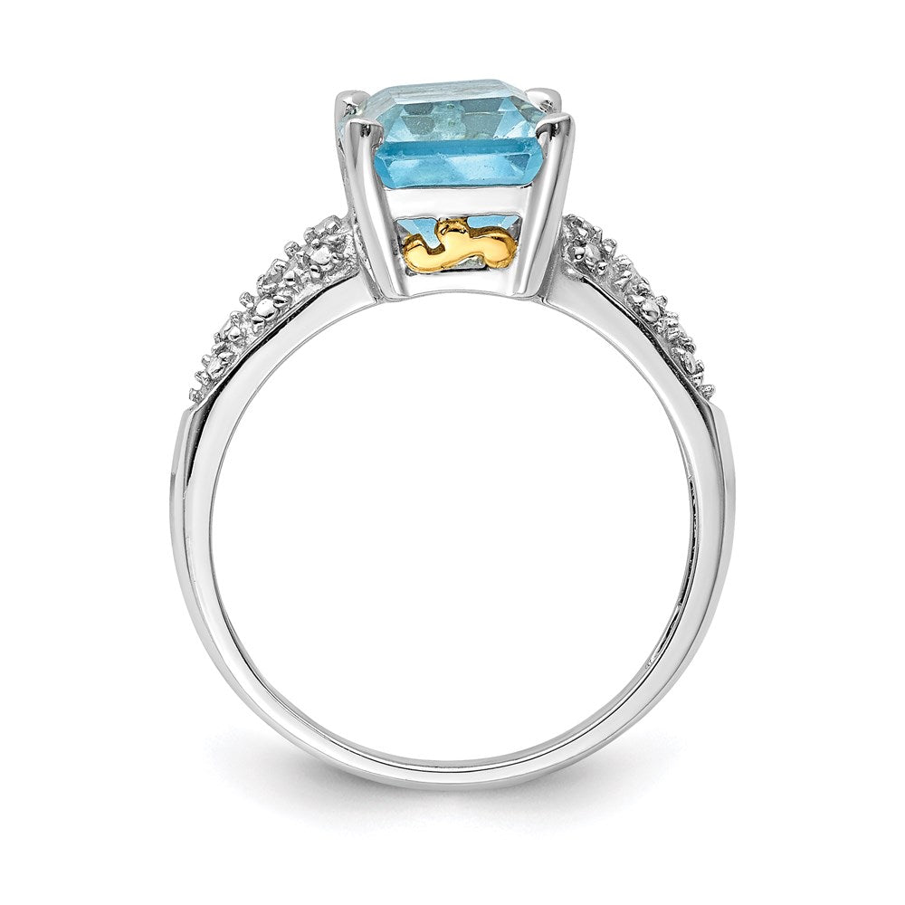 Sterling Silver & 14K Rhodium Plated Sky Blue Topaz and Diamond Ring