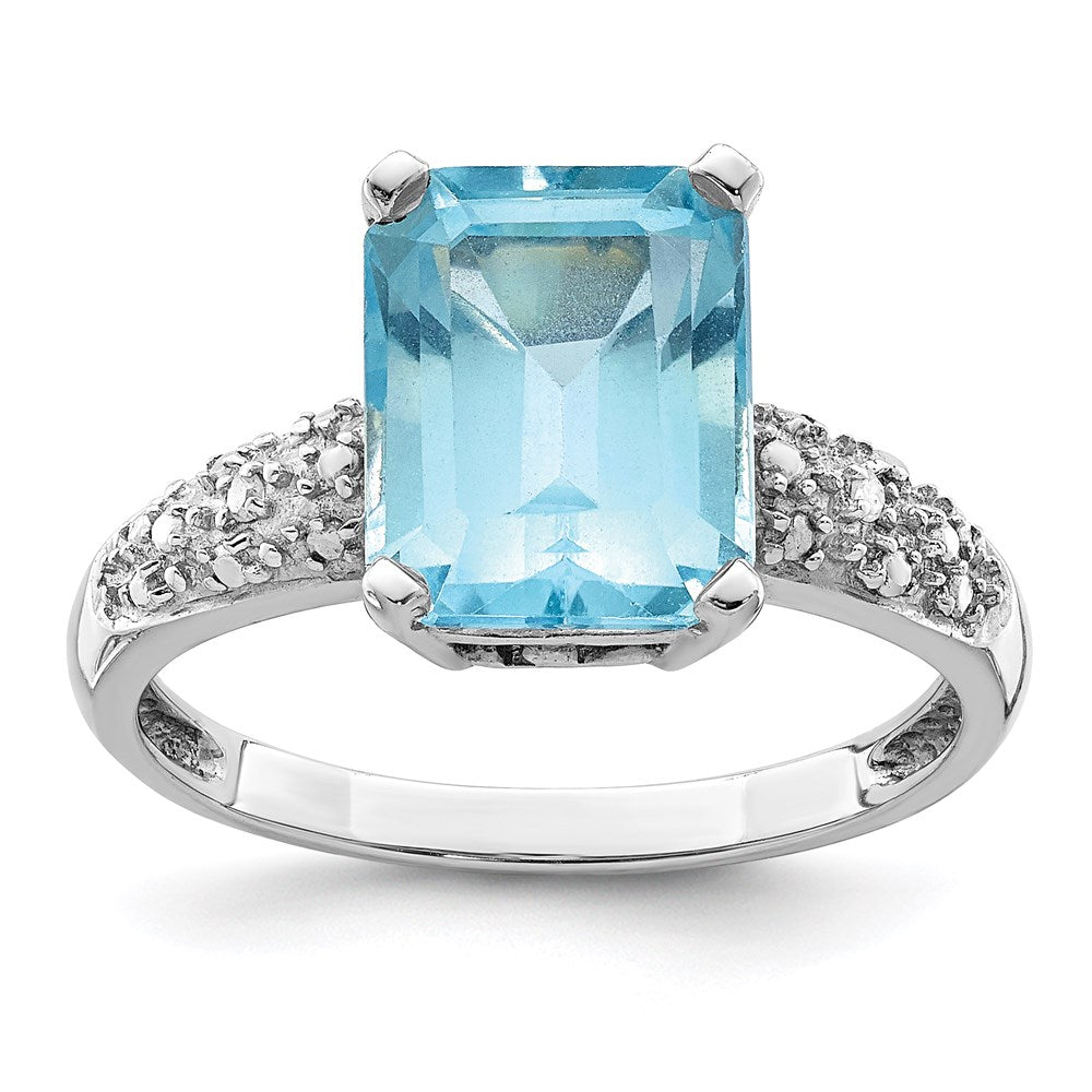 Sterling Silver & 14K Rhodium Plated Sky Blue Topaz and Diamond Ring