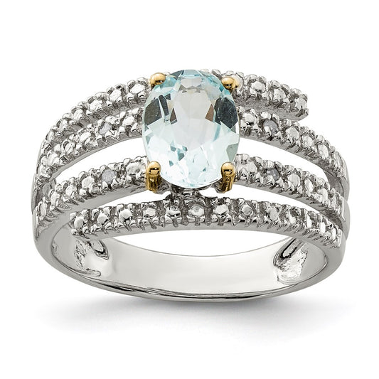 Sterling Silver & 14K Sky Blue Topaz and Diamond Ring