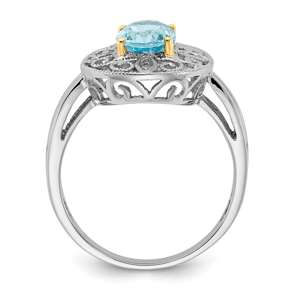 Sterling Silver & 14K Accent Sky Blue Topaz & Diamond Oval Ring