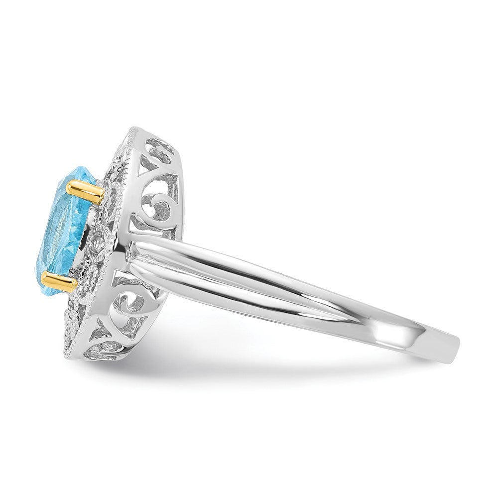 Sterling Silver & 14K Accent Sky Blue Topaz & Diamond Oval Ring