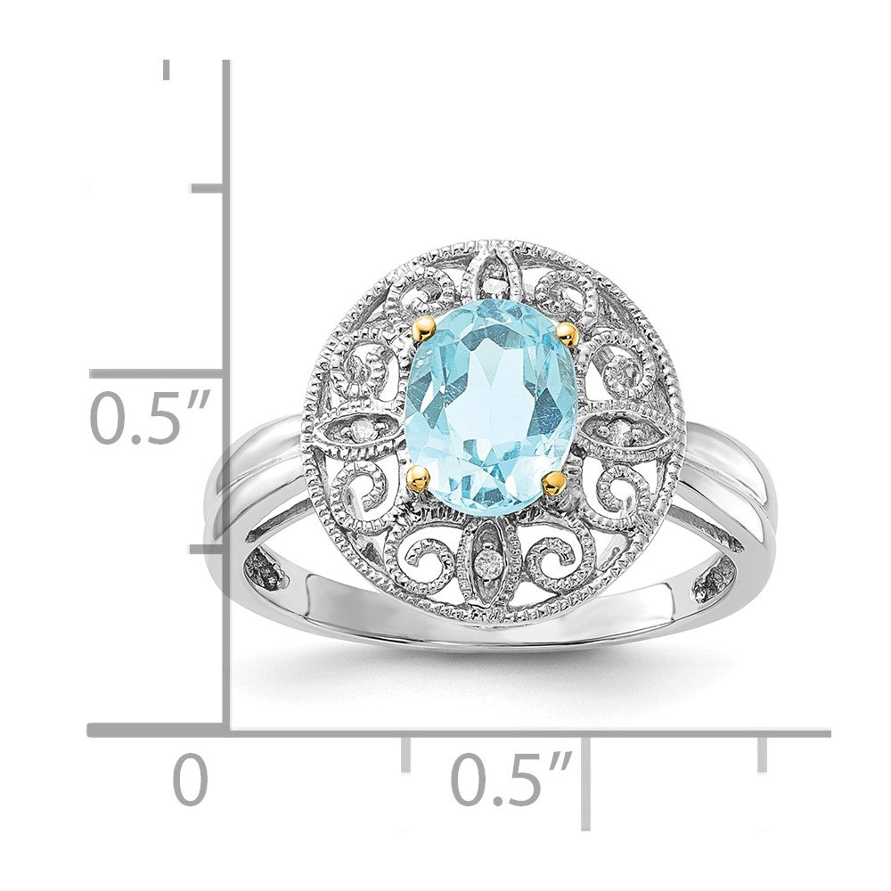 Sterling Silver & 14K Accent Sky Blue Topaz & Diamond Oval Ring