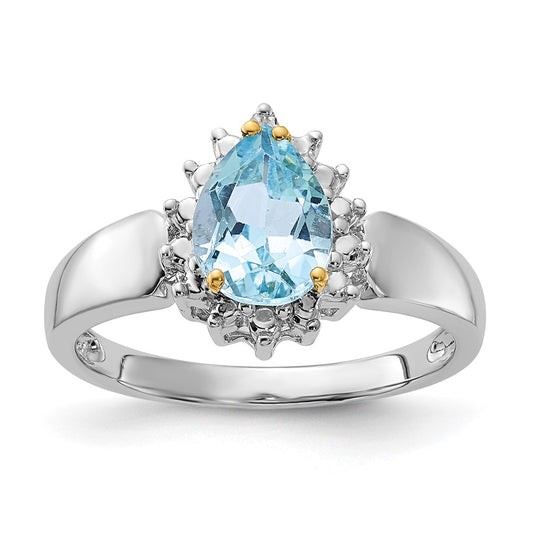 Sterling Silver & 14K Accent Sky Blue Topaz & Diamond Ring