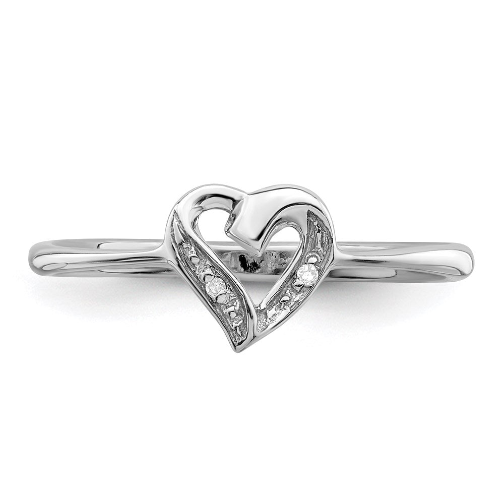 Sterling Silver Rhodium Polished Diamond Accent Heart Ring