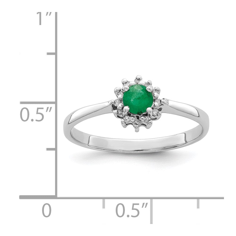 Sterling Silver Rhodium-plated Round Emerald & Diamond Ring