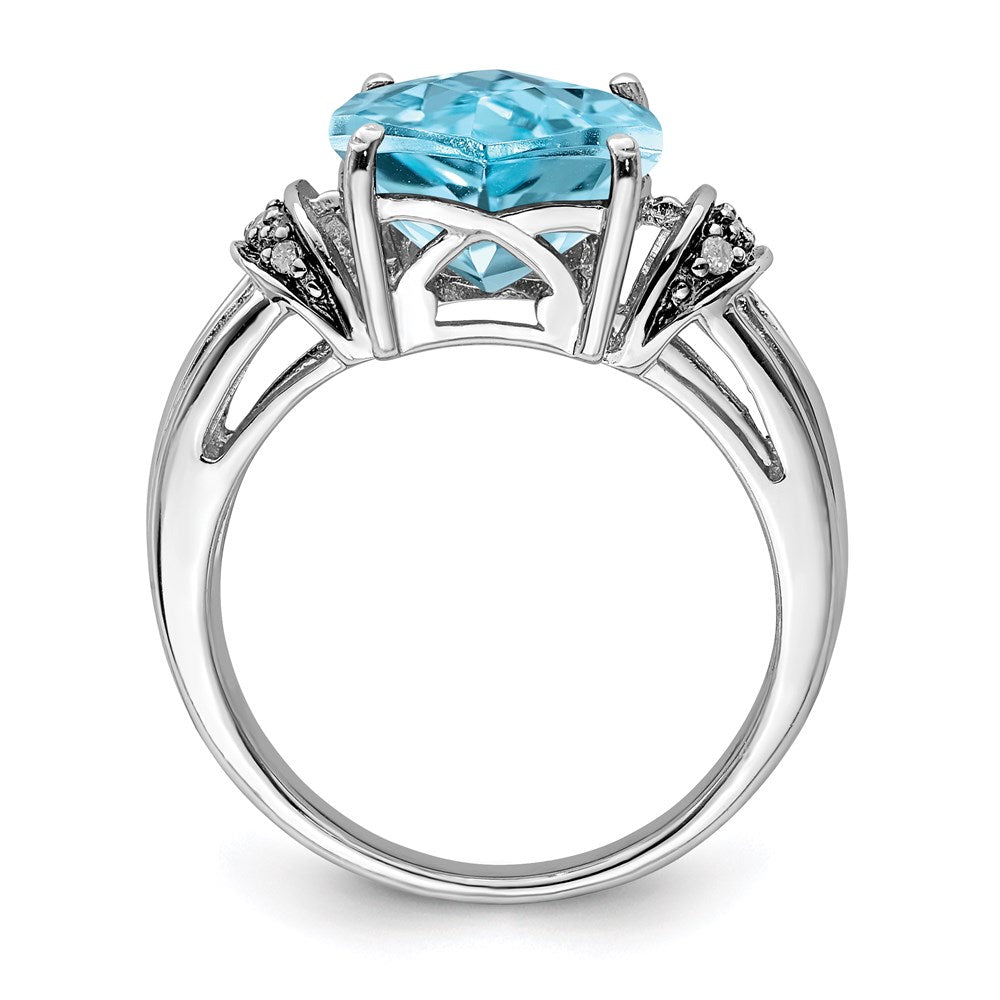 Sterling Silver Rhodium Checker-Cut Sky Blue Topaz & Diamond Ring