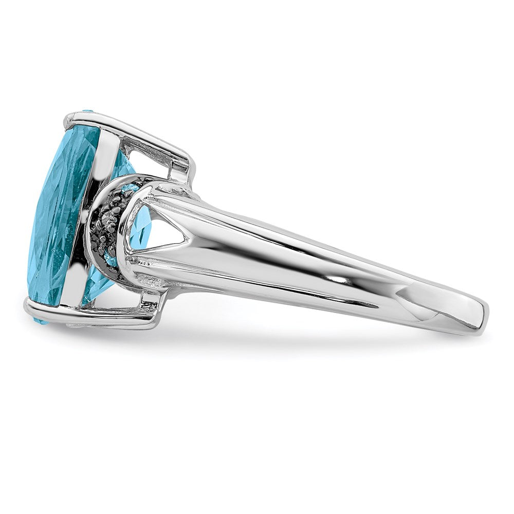 Sterling Silver Rhodium Checker-Cut Sky Blue Topaz & Diamond Ring