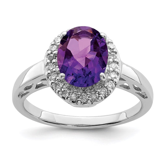 Sterling Silver Rhodium-plated Amethyst & Diamond Ring