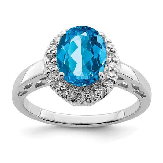 Sterling Silver Rhodium Blue Topaz & Diamond Ring