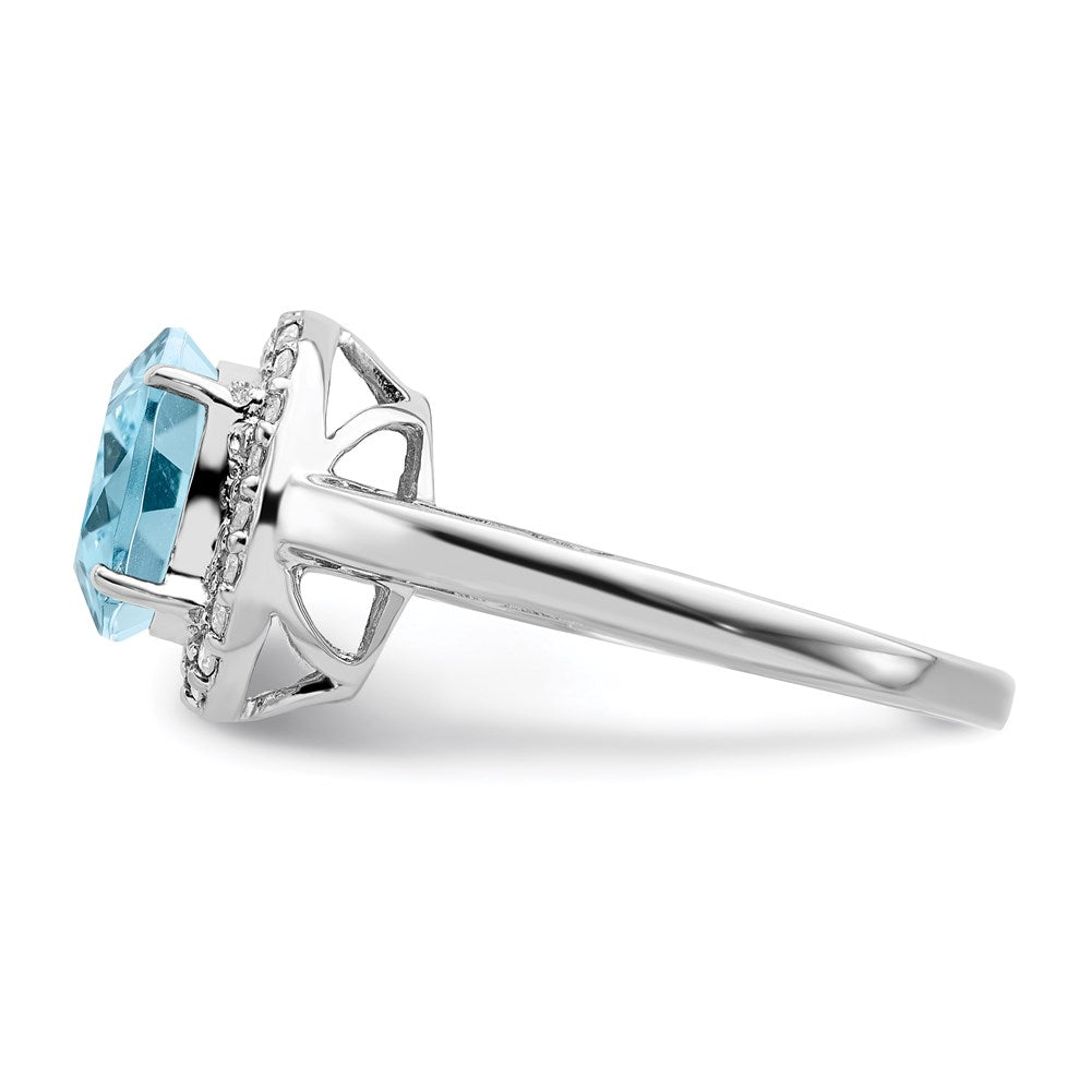 Sterling Silver Rhodium Sky Blue Topaz & Diamond Ring