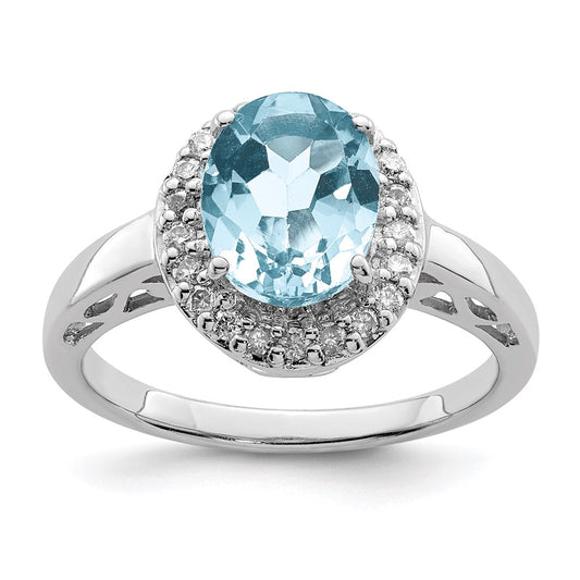 Sterling Silver Rhodium Sky Blue Topaz & Diamond Ring