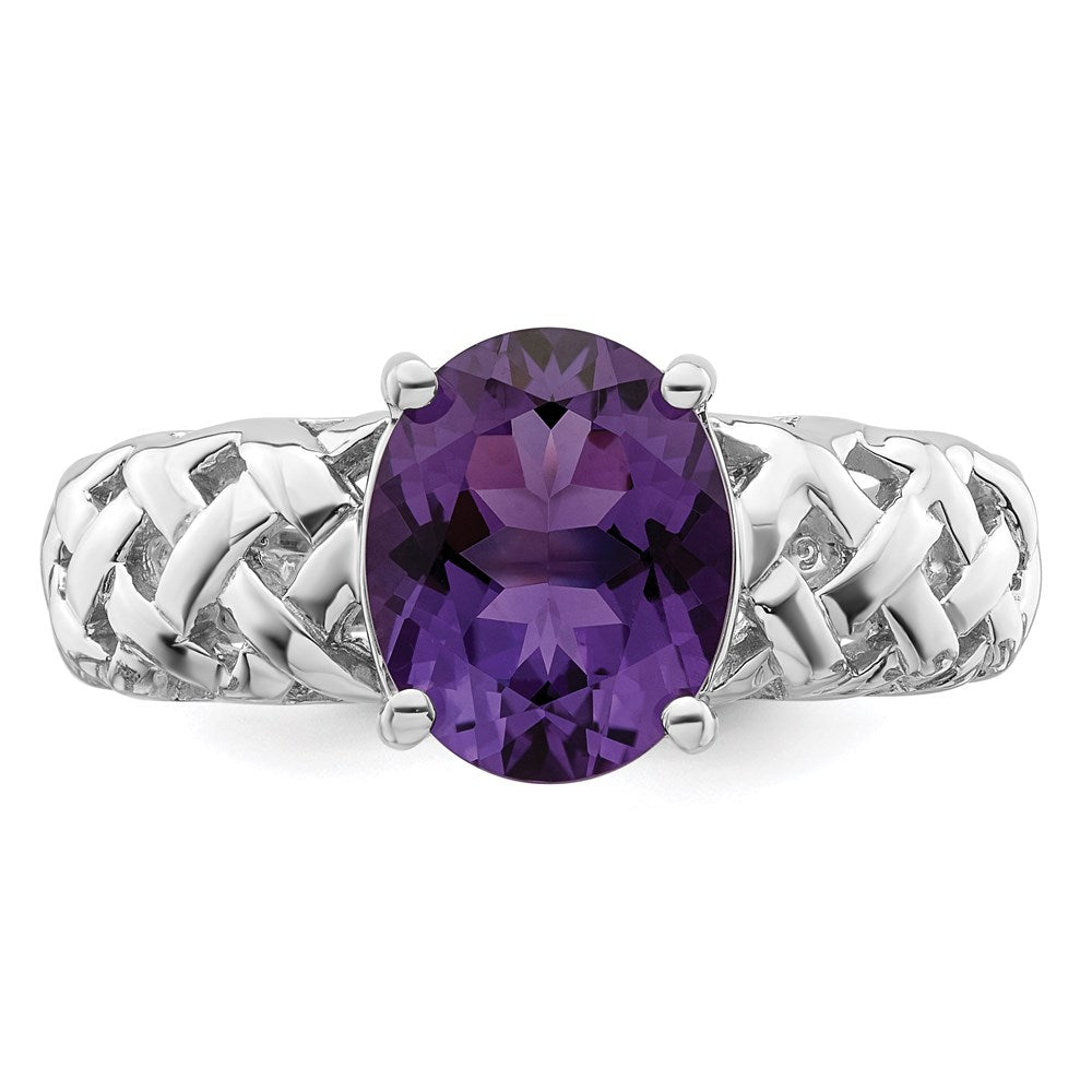 Sterling Silver Rhodium-plated Amethyst Ring