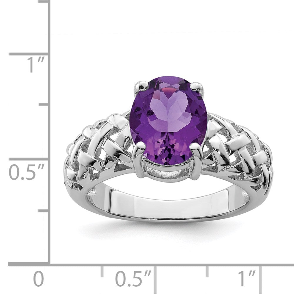 Sterling Silver Rhodium-plated Amethyst Ring