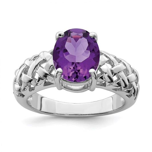 Sterling Silver Rhodium-plated Amethyst Ring