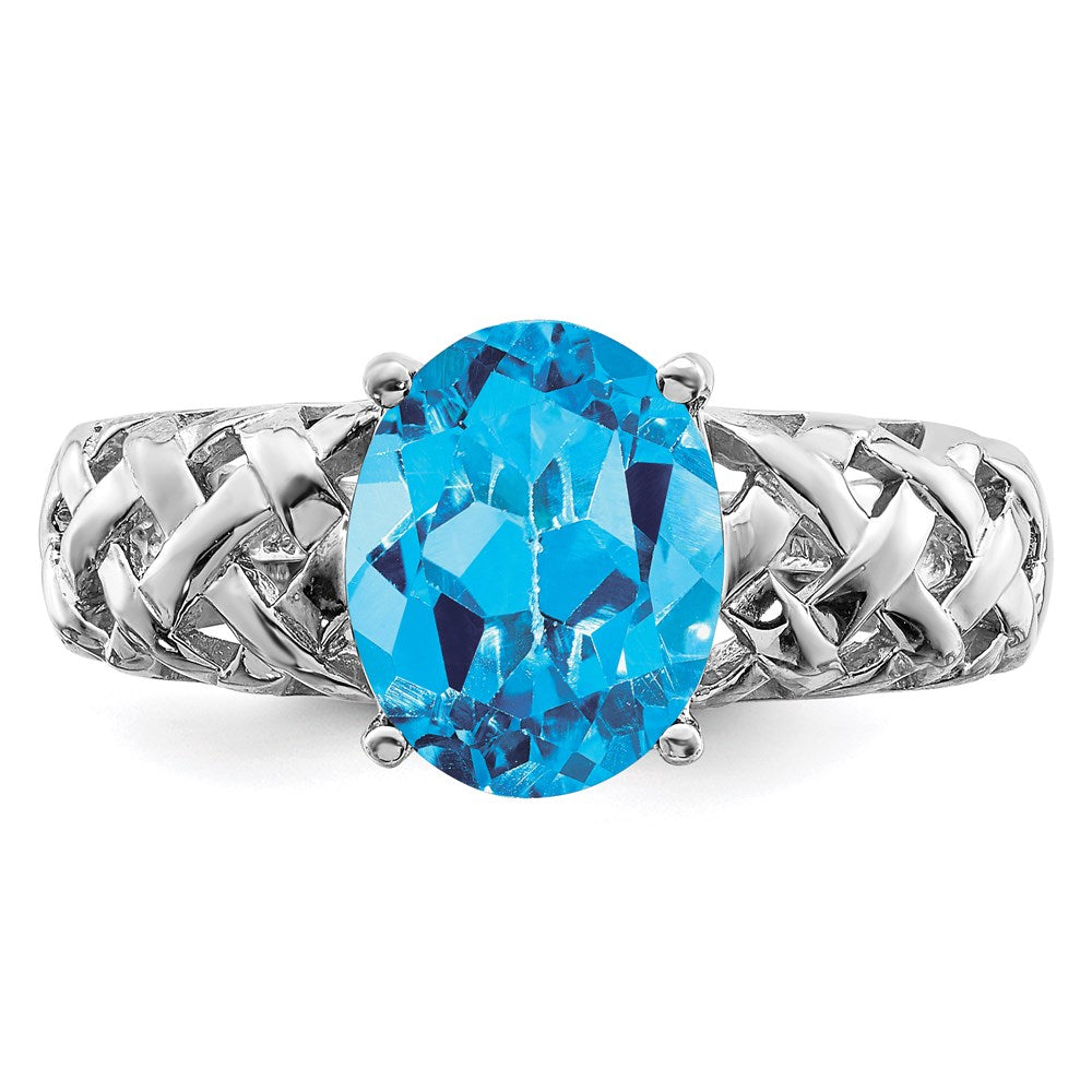 Sterling Silver Rhodium Blue Topaz Ring