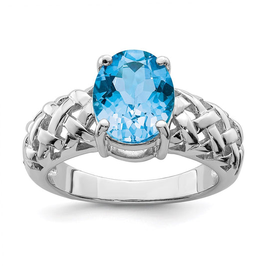 Sterling Silver Rhodium Blue Topaz Ring