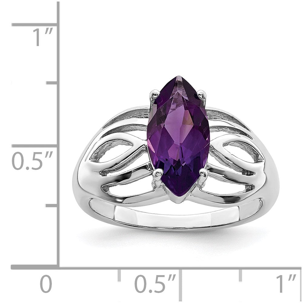 Sterling Silver Rhodium-plated Amethyst Ring