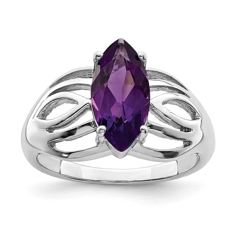 Sterling Silver Rhodium-plated Amethyst Ring