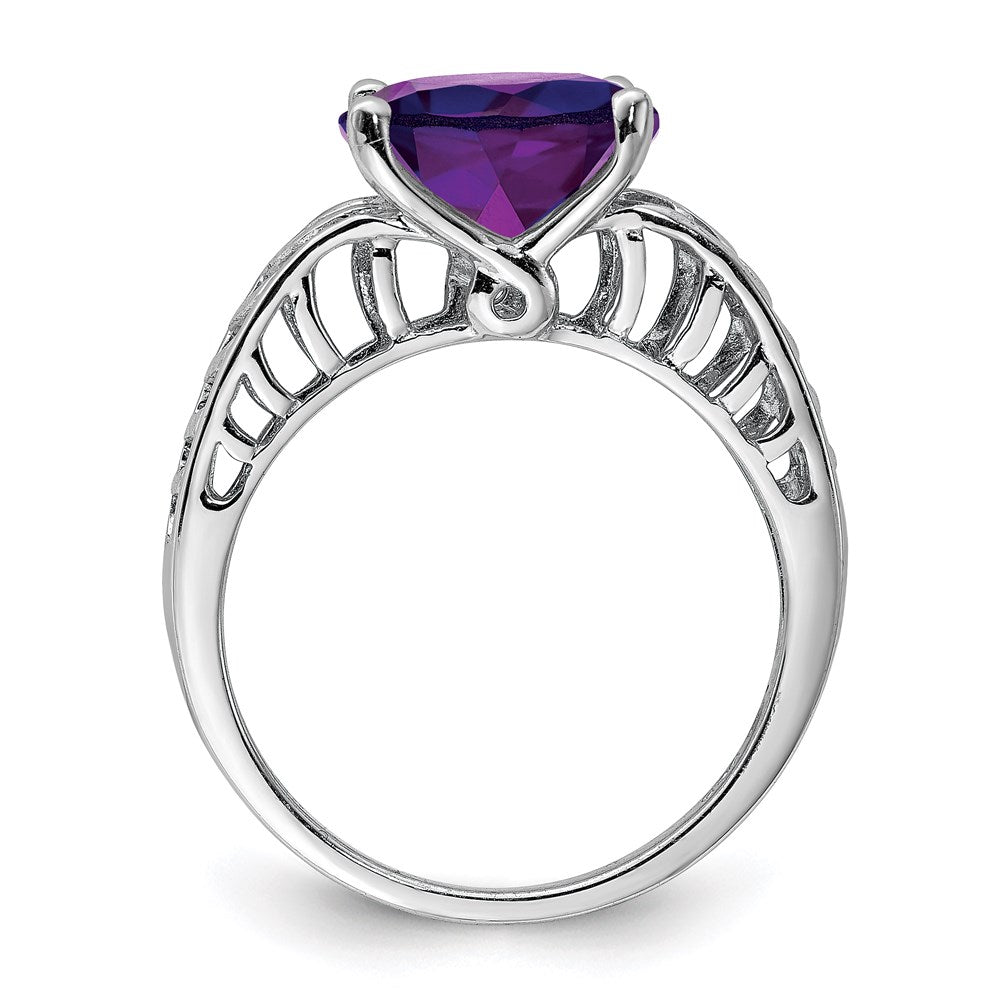 Sterling Silver Rhodium-plated Amethyst Ring