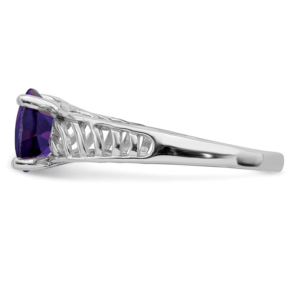 Sterling Silver Rhodium-plated Amethyst Ring