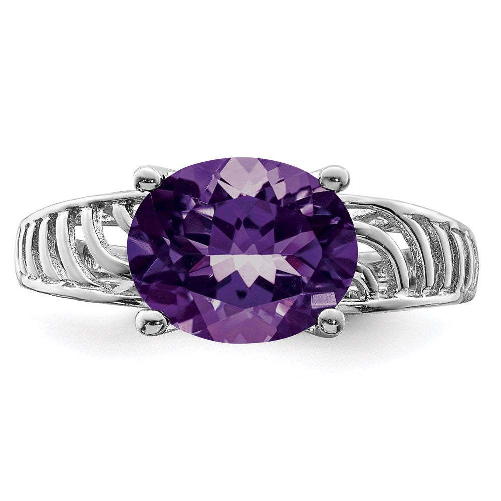 Sterling Silver Rhodium-plated Amethyst Ring