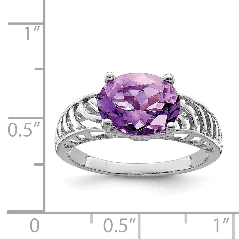 Sterling Silver Rhodium-plated Amethyst Ring