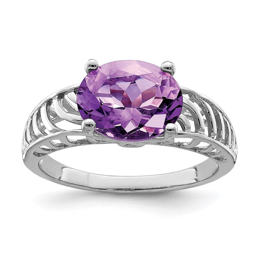 Sterling Silver Rhodium-plated Amethyst Ring