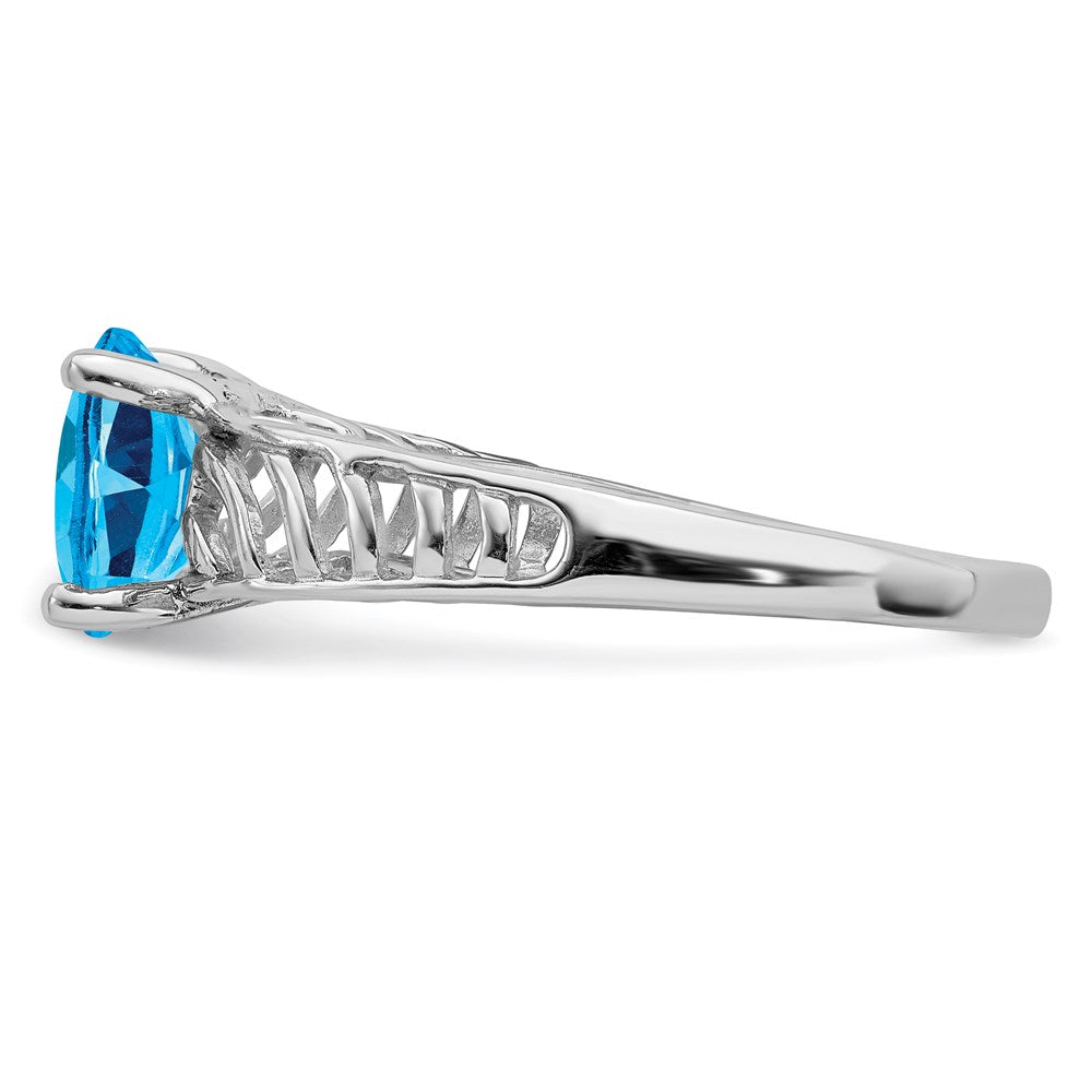 Sterling Silver Rhodium Swiss Blue Topaz Ring