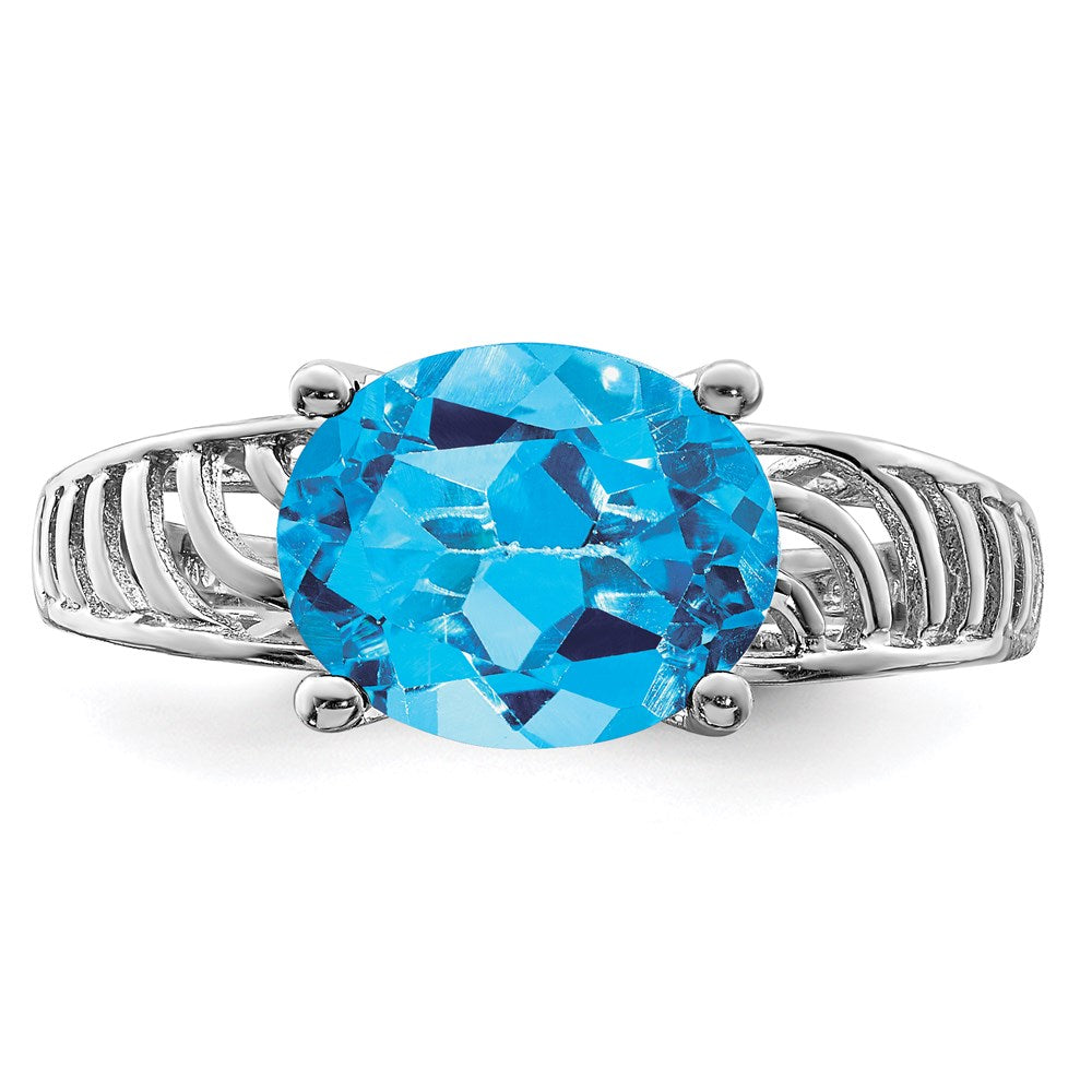 Sterling Silver Rhodium Swiss Blue Topaz Ring