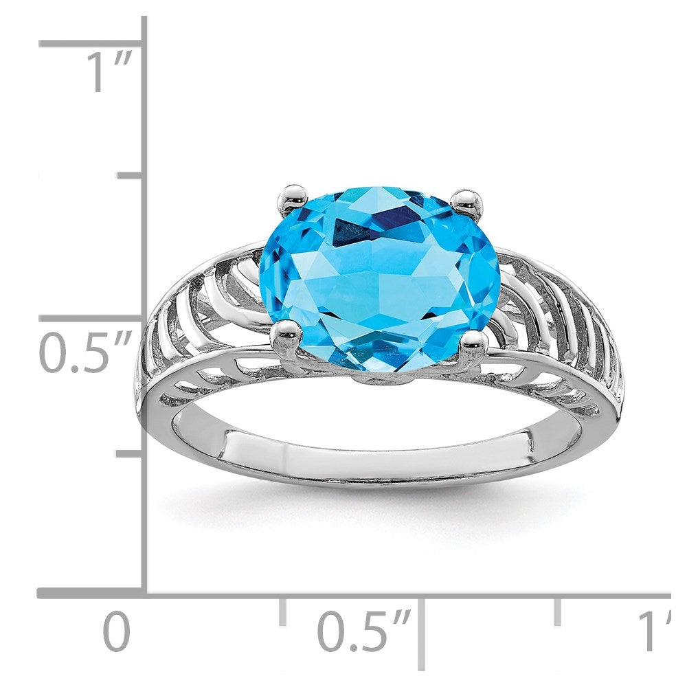 Sterling Silver Rhodium Swiss Blue Topaz Ring