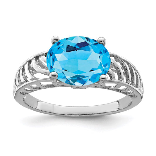 Sterling Silver Rhodium Swiss Blue Topaz Ring