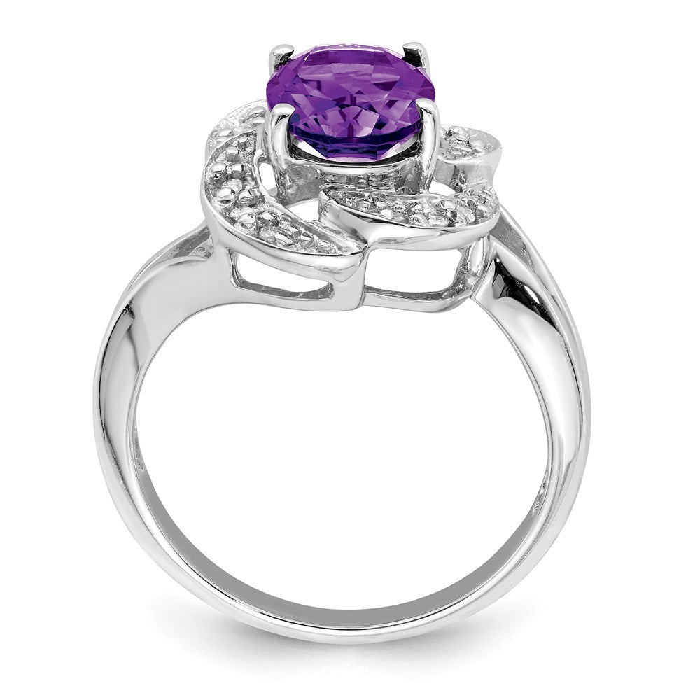 Sterling Silver Rhodium-plated Amethyst & Diamond Ring