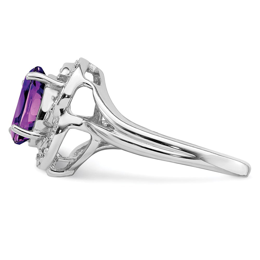 Sterling Silver Rhodium-plated Amethyst & Diamond Ring