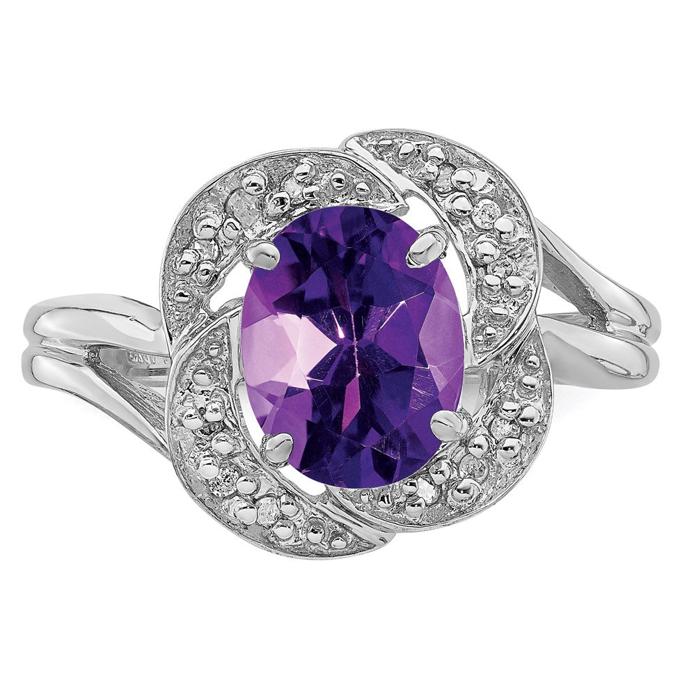 Sterling Silver Rhodium-plated Amethyst & Diamond Ring