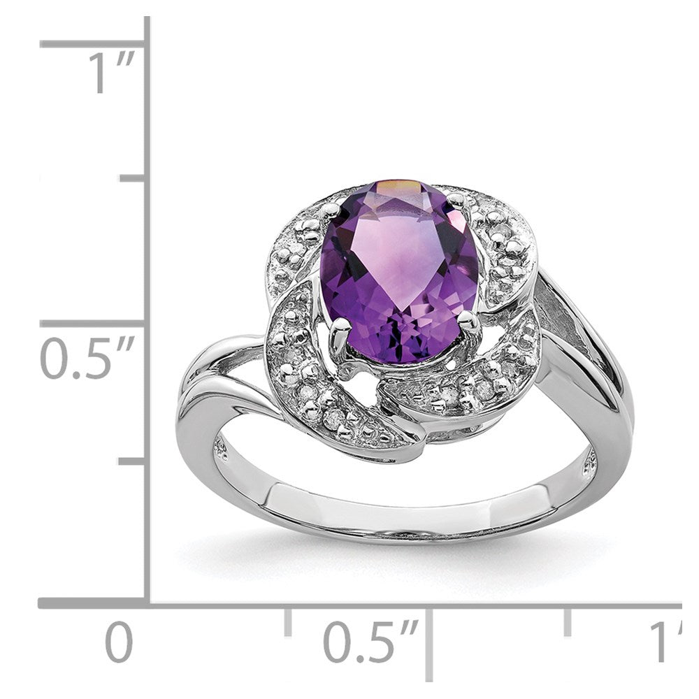 Sterling Silver Rhodium-plated Amethyst & Diamond Ring